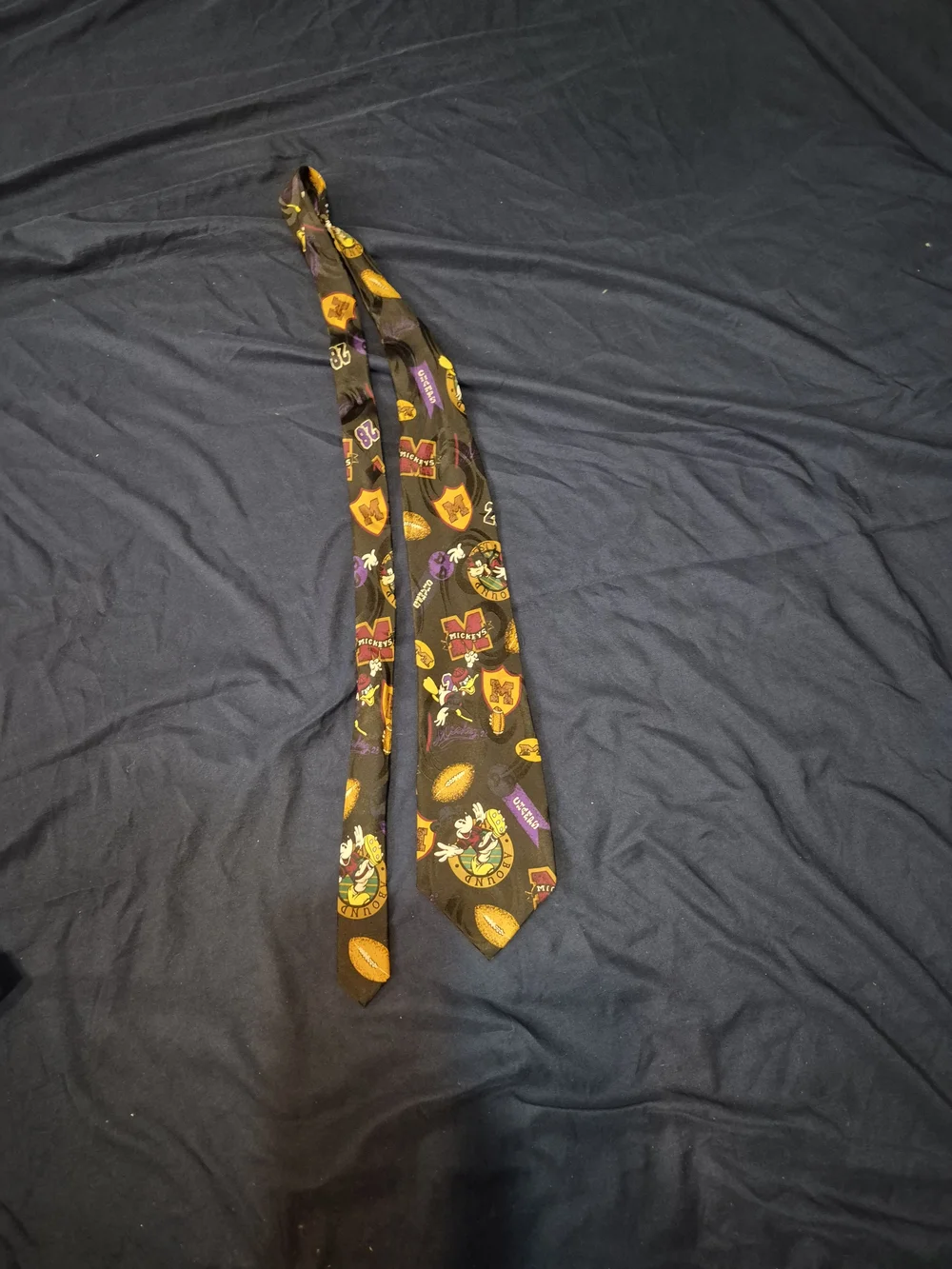 Mickey Themed Men's Black Novelty Tie - Disney Football Print